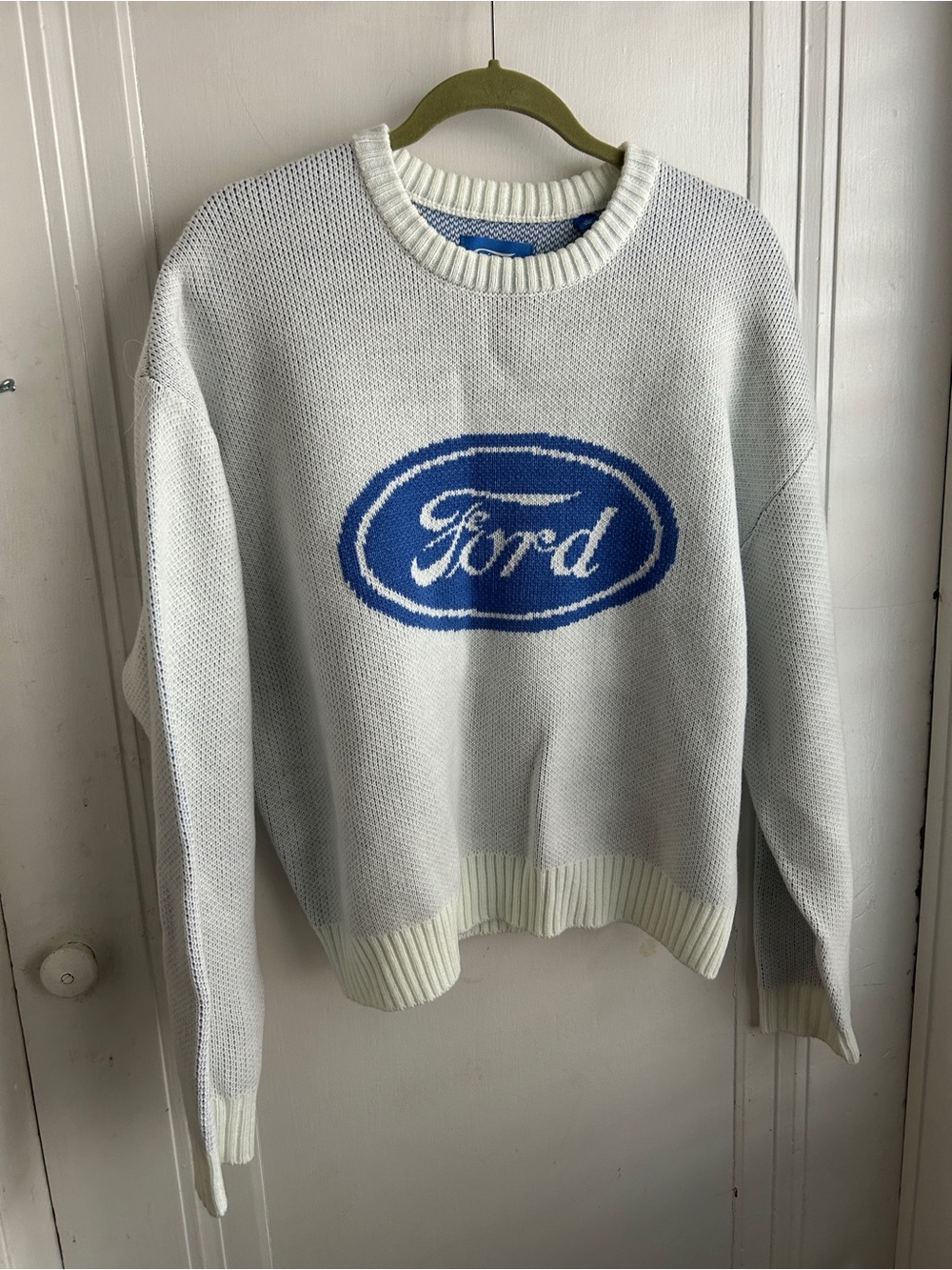 PacSun White Crewneck Sweater with Blue Logo